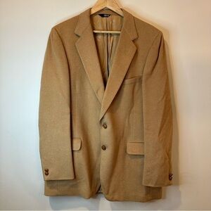 DAKS London New York Camel Sport Coat Jacket Blazer Leather Accent Buttons 46R